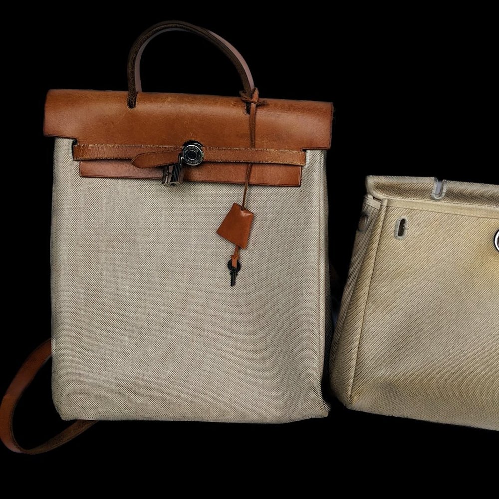 Auth HERMÈS Toile Herbag Ado Backpack 2-in-1 Ivory Toile